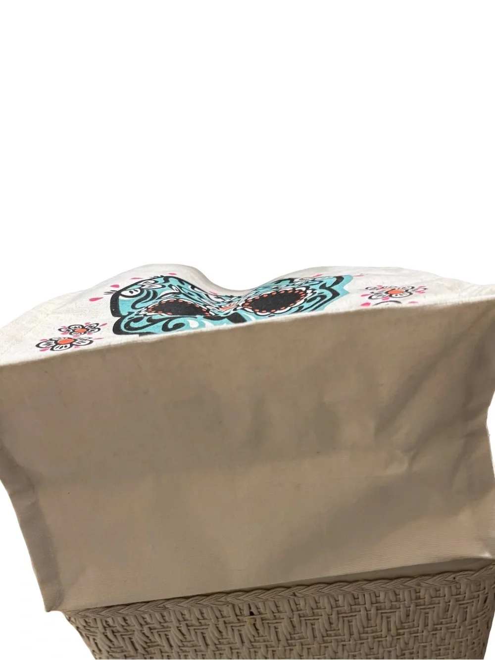 Sugar Skull Canvas Tote Bag in Teal and Black